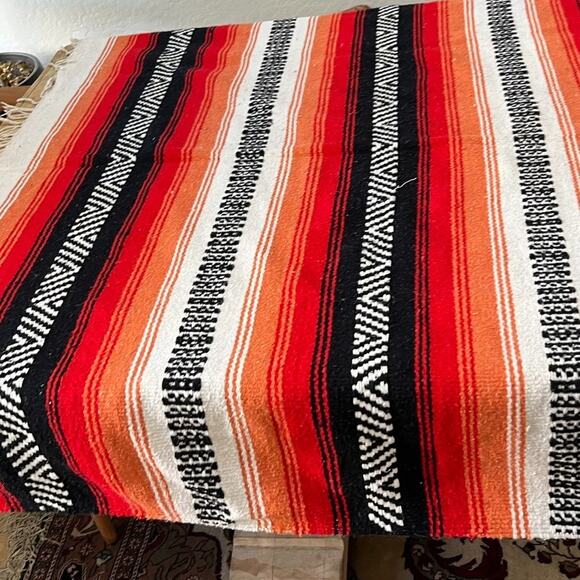 Large Southwest Mexican Throw Blanket Multicolor Striped Geometric - Picture 5 of 7